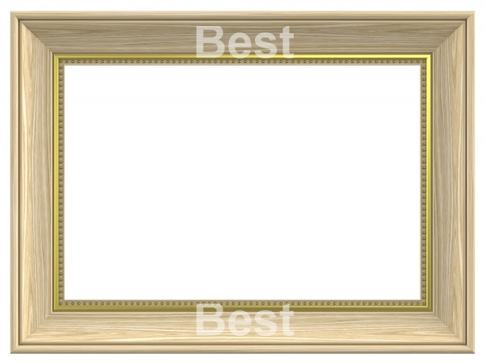 Cedar with gold rectangular frame isolated on white background.