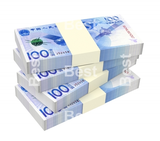 Chinese yuan bills isolated on white background