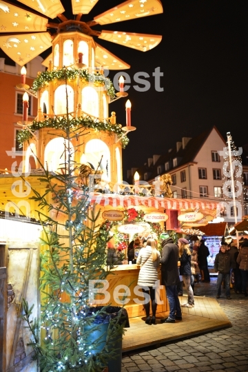 Christmas market in the Old Market Square in front of City Hall in Wroclaw, Poland