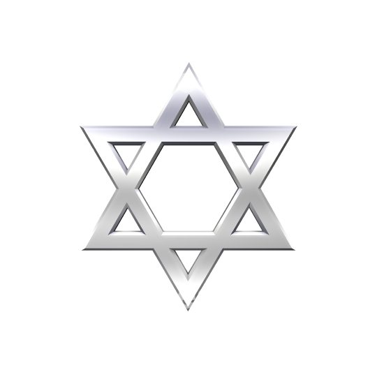 Chrome Judaism religious symbol - star of david isolated on white. 