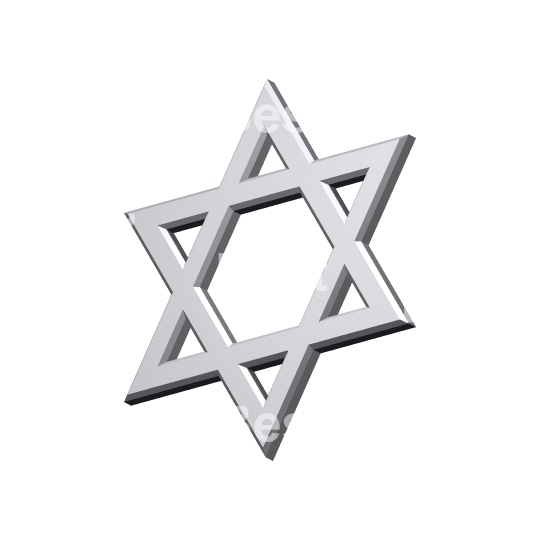 Chrome Judaism religious symbol - star of david isolated on white. 