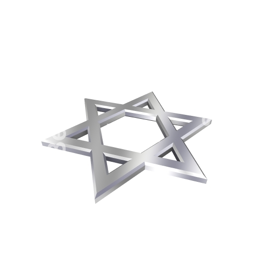 Chrome Judaism religious symbol - star of david isolated on white. 