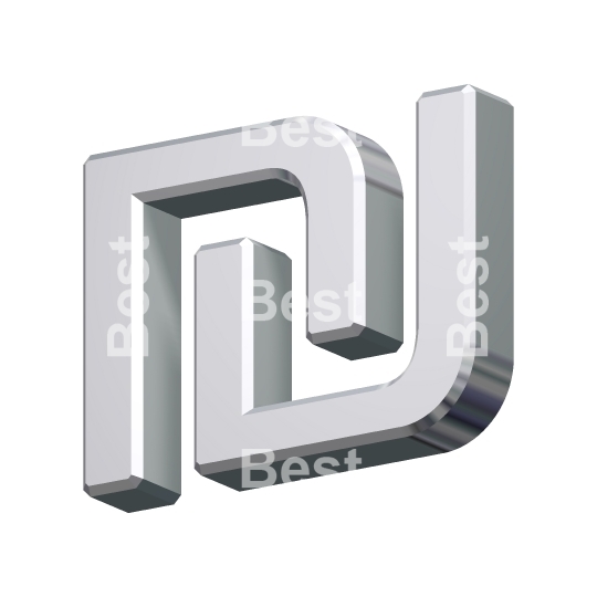 Chrome Sheqel sign isolated on white. 