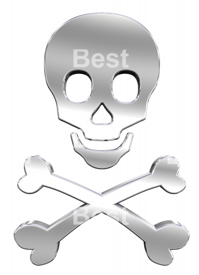 Chrome skull and crossbones isolated on white. 