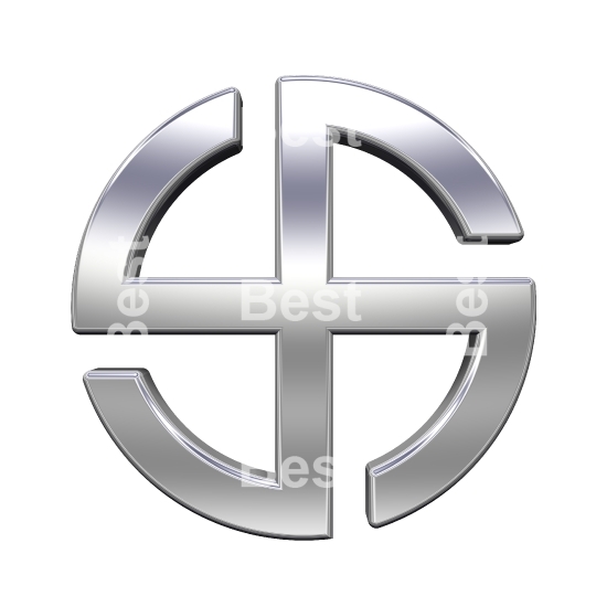 Chrome sun cross symbol - broken crossed circle isolated on the white. 