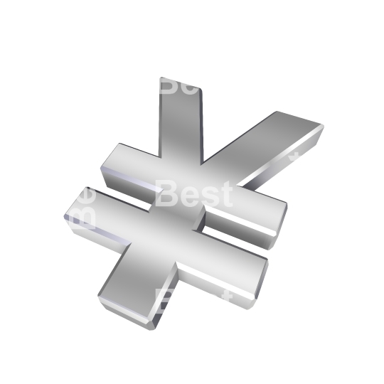 Chrome Yen sign isolated on white.