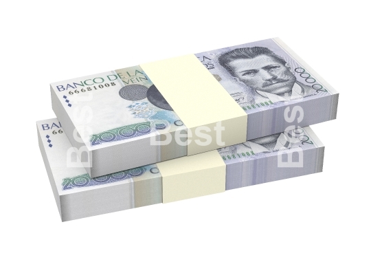 Colombian pesos bills isolated on white background 