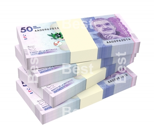 Colombian pesos bills isolated on white background