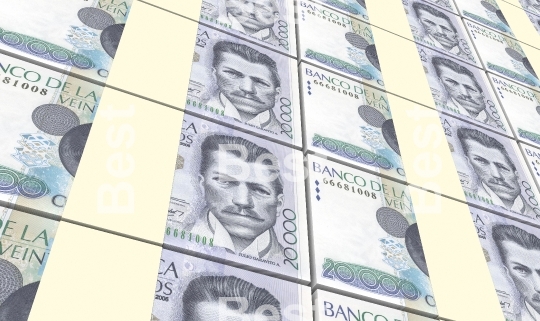 Colombian pesos bills stacks background.