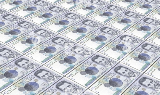 Colombian pesos bills stacks background