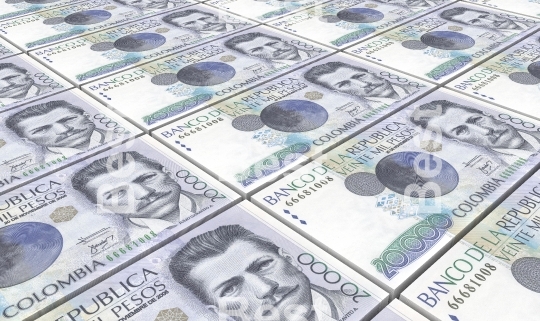 Colombian pesos bills stacks background