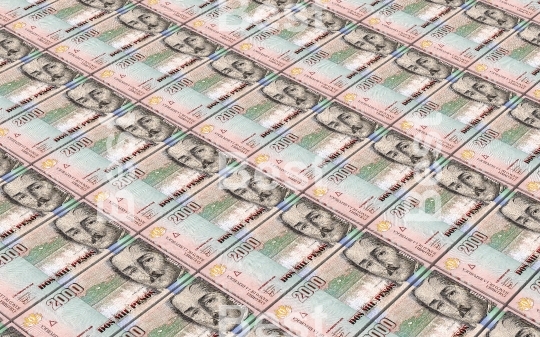 Colombian pesos bills stacks background