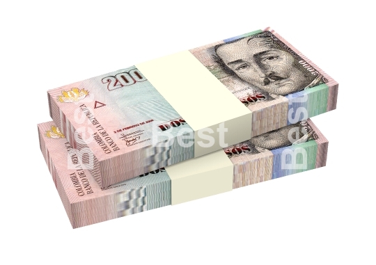 Colombian pesos bills stacks isolated on white background