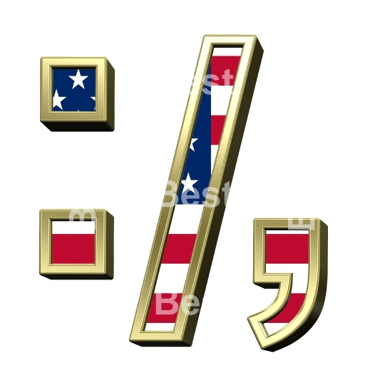 Colon, semicolon, period, comma from american flag alphabet set isolated over white. 
