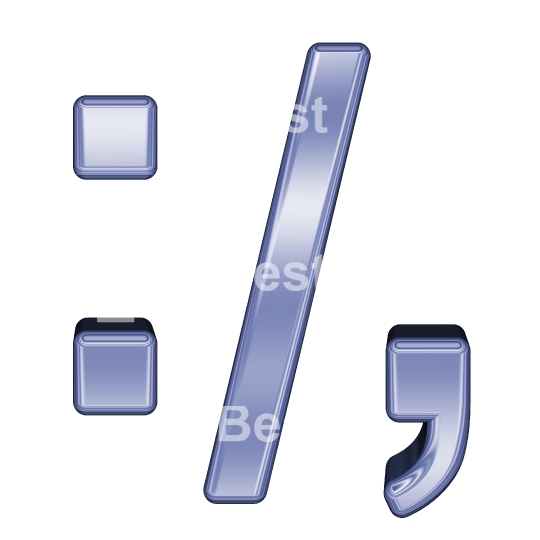Colon, semicolon, period, comma from blue chrome alphabet set