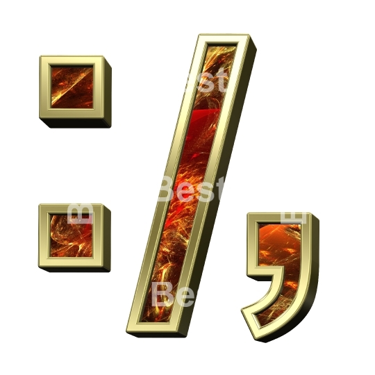 Colon, semicolon, period, comma from fire alphabet set isolated over white. 