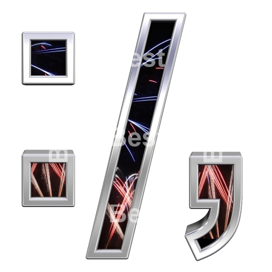 Colon, semicolon, period, comma from firework with Description chrome alphabet set