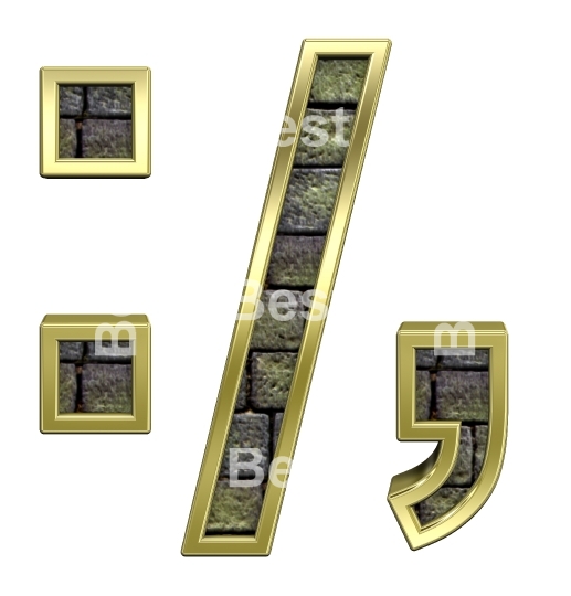 Colon, semicolon, period, comma from stone with gold frame alphabet