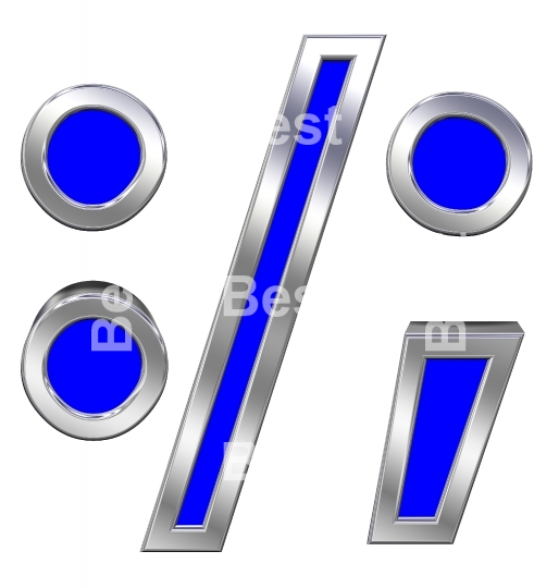 Colon, semicolon, period, comma sign from blue with chrome frame alphabet set