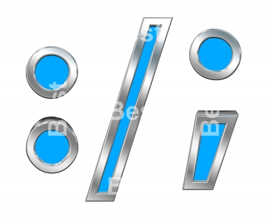 Colon, semicolon, period, comma sign from blue with chrome frame alphabet set