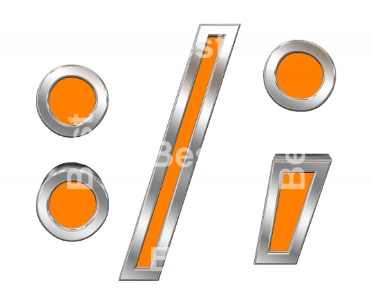 Colon, semicolon, period, comma sign from orange with chrome frame alphabet set