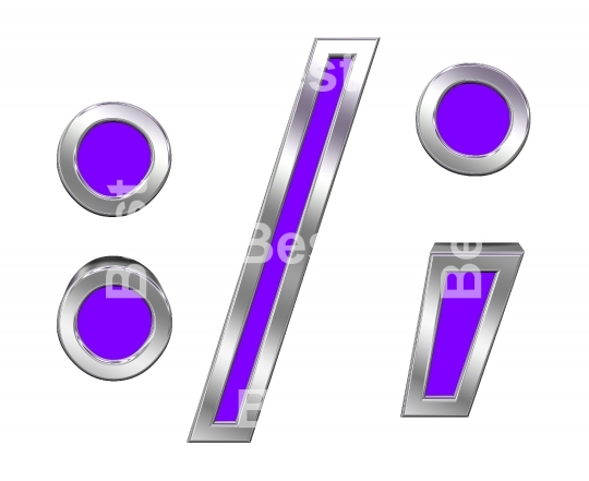 Colon, semicolon, period, comma sign from purple with chrome frame alphabet set