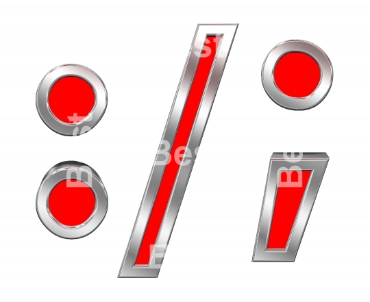 Colon, semicolon, period, comma sign from red with chrome frame alphabet set