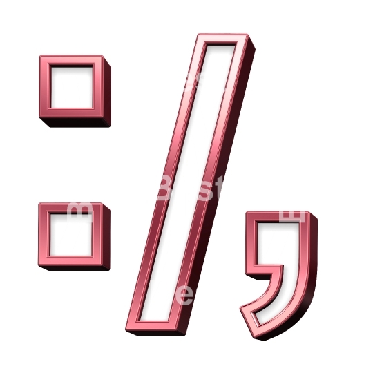 Colon, semicolon, period, comma sign from white with shiny red frame alphabet set, isolated on white.