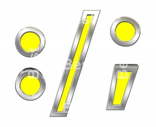 Colon, semicolon, period, comma sign from yellow with chrome frame alphabet set