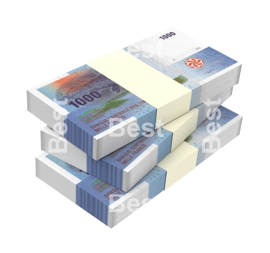 Comorian franc bills isolated on white background