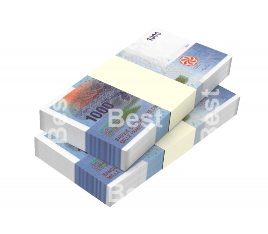 Comorian franc bills isolated on white background