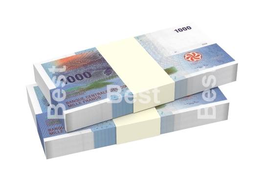 Comorian franc bills isolated on white background