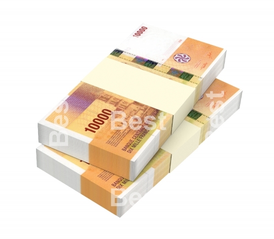 Comorian franc bills isolated on white background