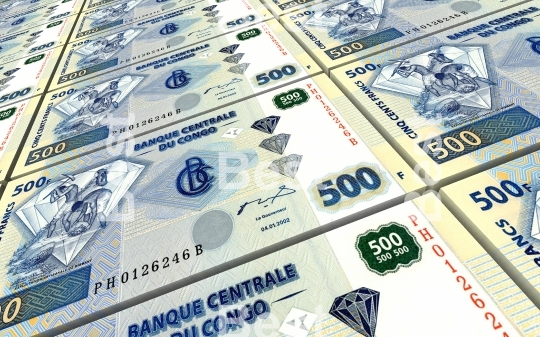 Congolese francs bills stacked background