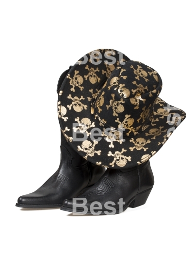 Cowboy boots and pirate hat 