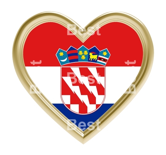 Croatia flag in gold heart isolated on white background