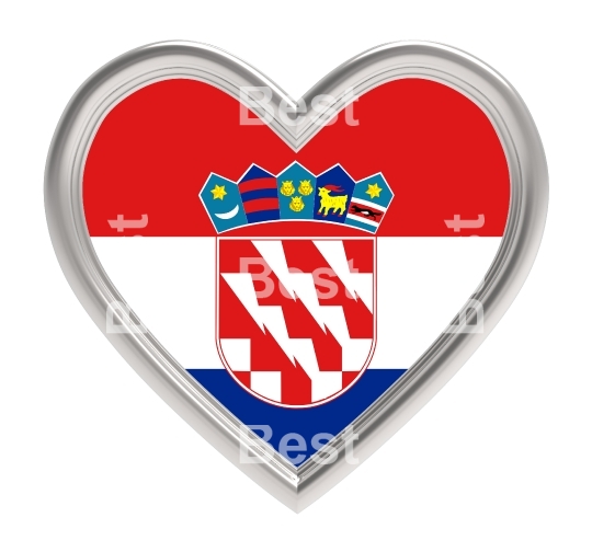 Croatia flag in silver heart isolated on white background