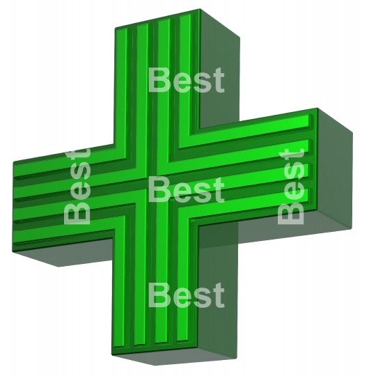 Cross in green isolated on white