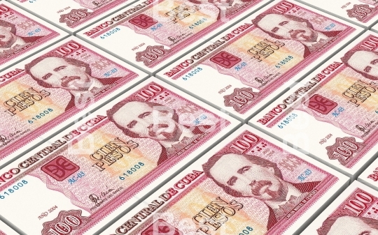 Cuban pesos bills stacks background