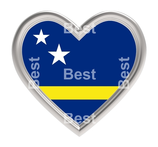 Curacao flag in silver heart isolated on white background.  