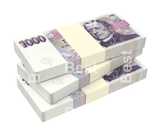 Czech koruna bills isolated on white background