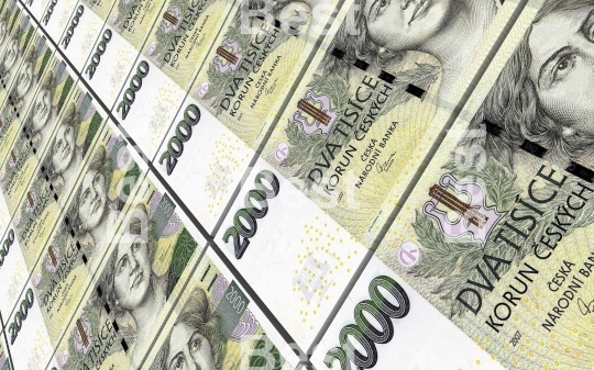 Czech koruna bills stacks background