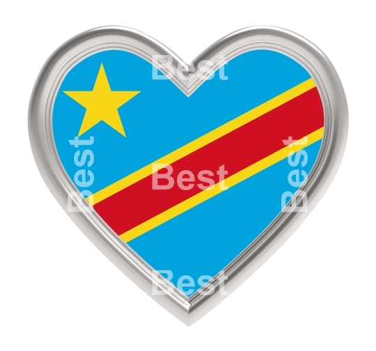 Democratic Republic Congo flag in silver heart isolated on white background