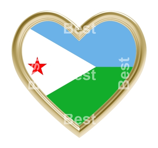 Djibouti flag in gold heart isolated on white background