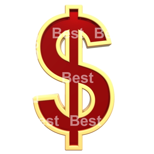 Dollar sign from ruby with gold frame alphabet set