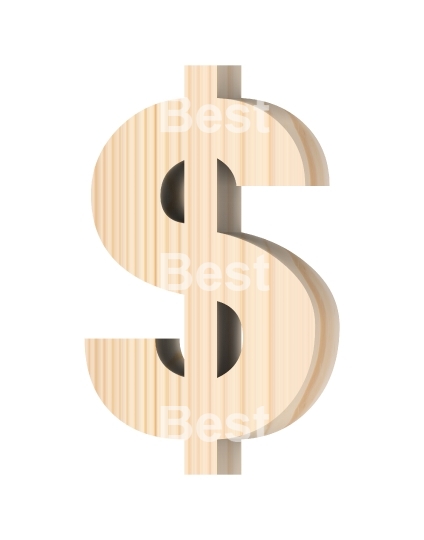 Dollar sign from wooden alphabet set isolated over white.