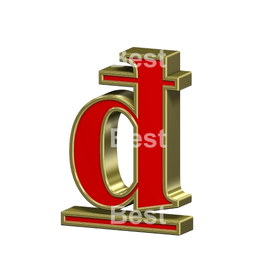 Dong sign from red with gold frame Roman alphabet set, isolated on white