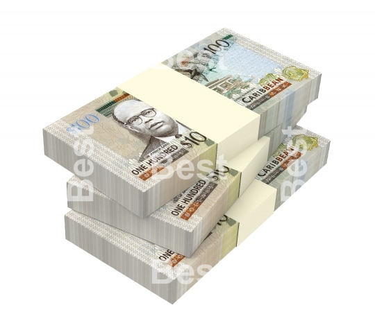 East Caribbean dollar bills isolated on white background