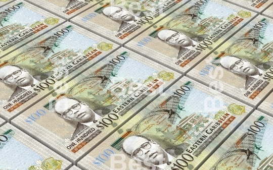 East Caribbean dollar bills stacked background