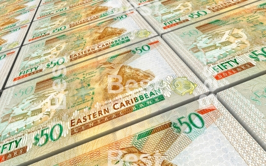 East Caribbean dollar bills stacked background